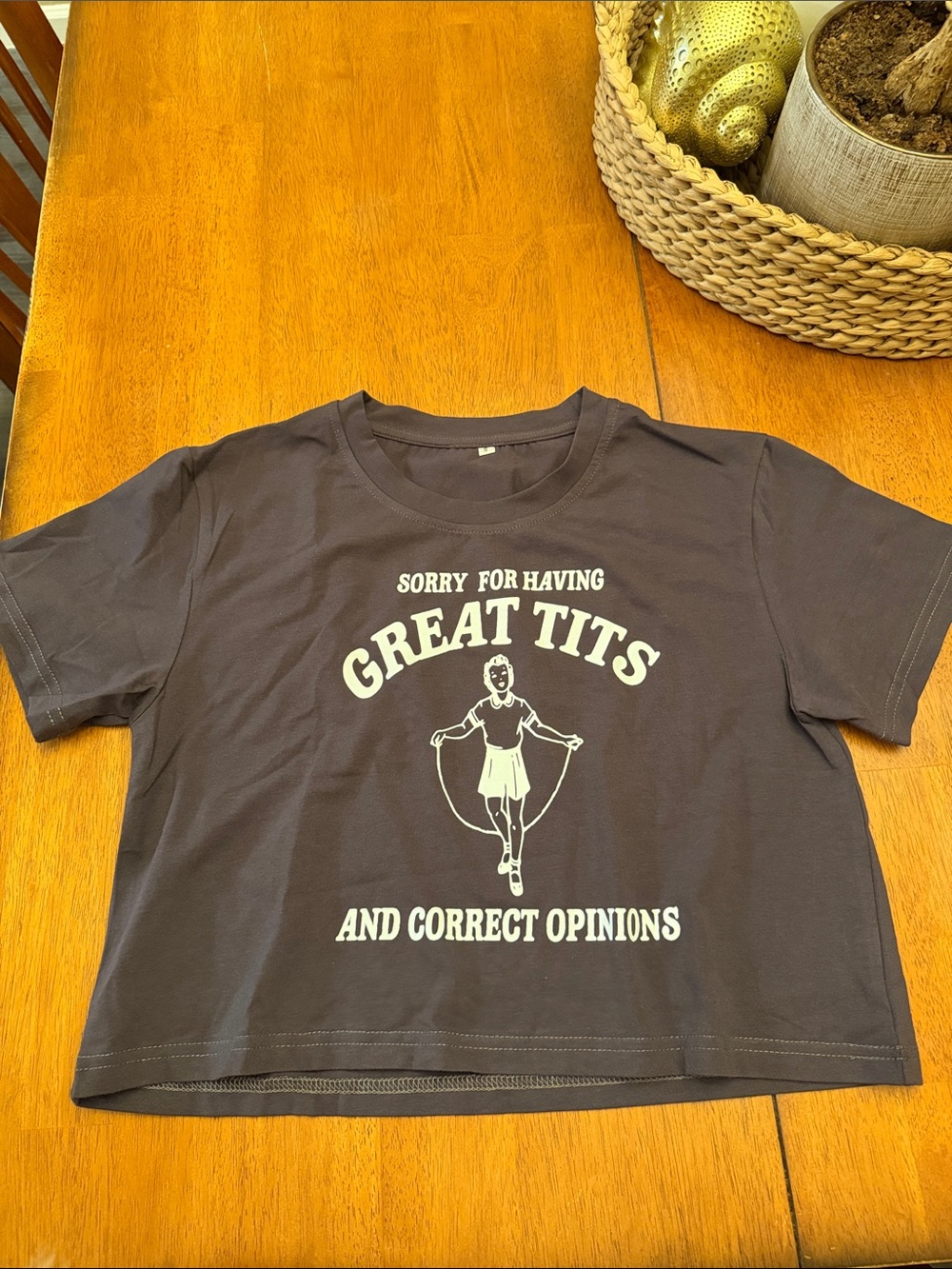 Graphic Crop T-Shirt in Charcoal with White Print Never Worn